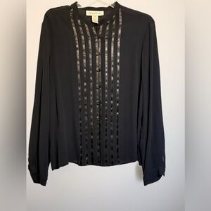 Jones New York Black Blouse with Satin Stripes
